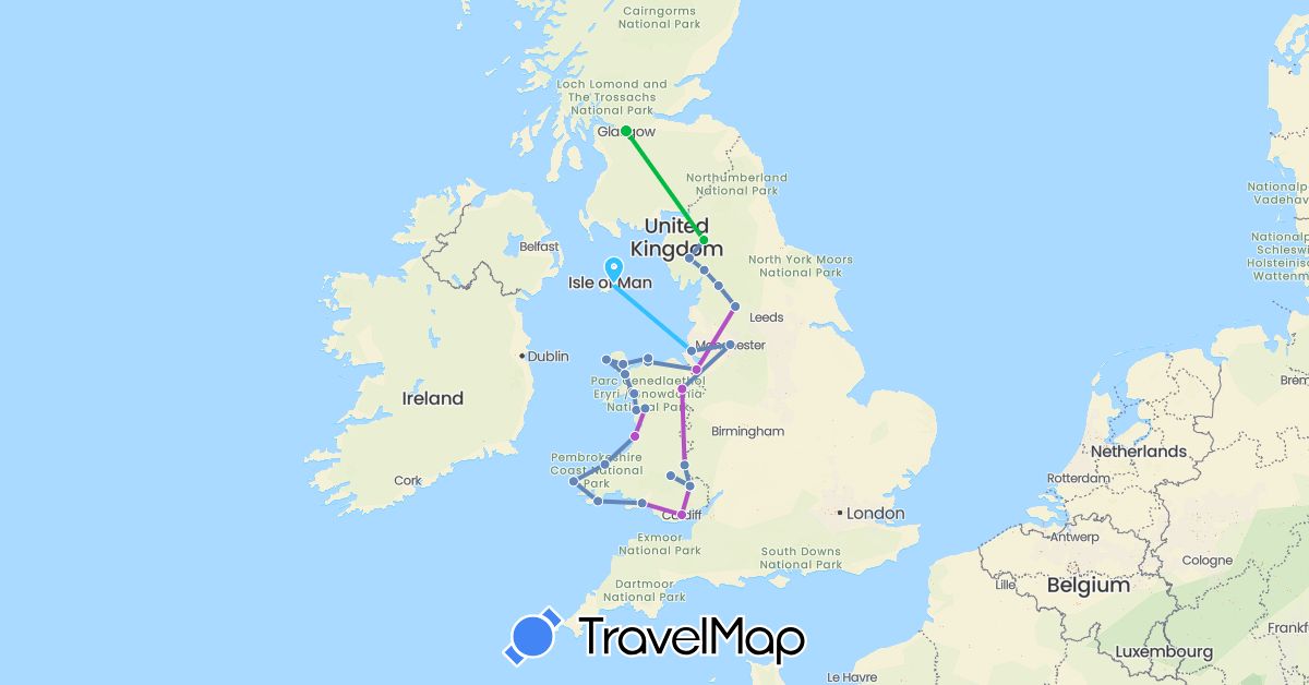 TravelMap itinerary: bus, cycling, train, boat in United Kingdom, Isle of Man (Europe)