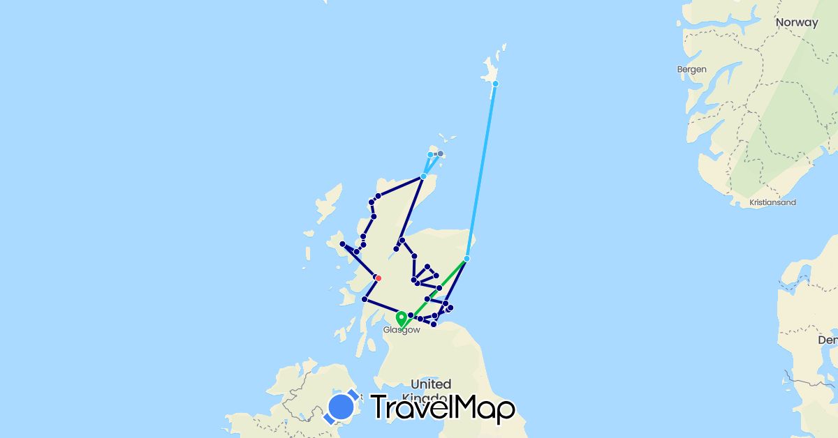 TravelMap itinerary: driving, bus, cycling, hiking, boat in United Kingdom (Europe)